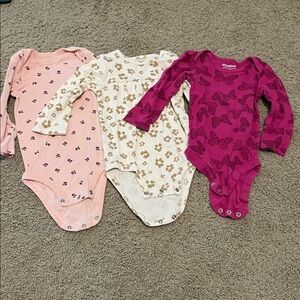 Gerber Baby Girls 3-Pack Long-Sleeve Onesies - Pink, Cream & Magenta